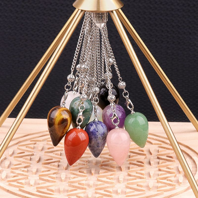 2150 Pingente de pêndulo de cristal natural em forma de gota meditação de ioga vintage pedra semipreciosa com pêndulo de ametista de corrente