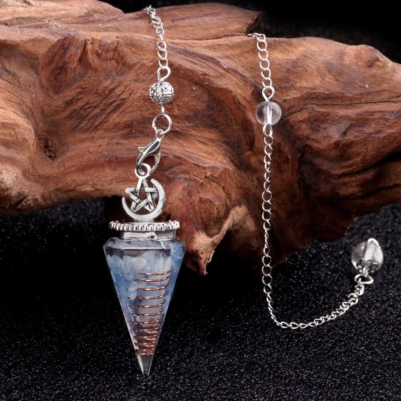 2138-Star-Moon Hexagonal Cone Cristal Ágata Pedra Semi-preciosa Resina de Cascalho Pingente de Pêndulo