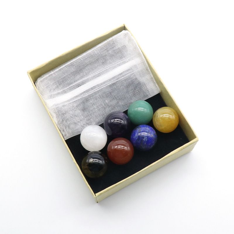 Conjunto de bolas de pedra colorida de chakra de ágata de cristal 893-16Mm, pedra áspera de cristal branco pilar de pedra de ioga.