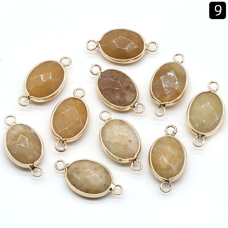 1379-Pingente de seção de bainha oval de ágata de cristal natural colar colar de furo duplo acessórios pulseira módulo