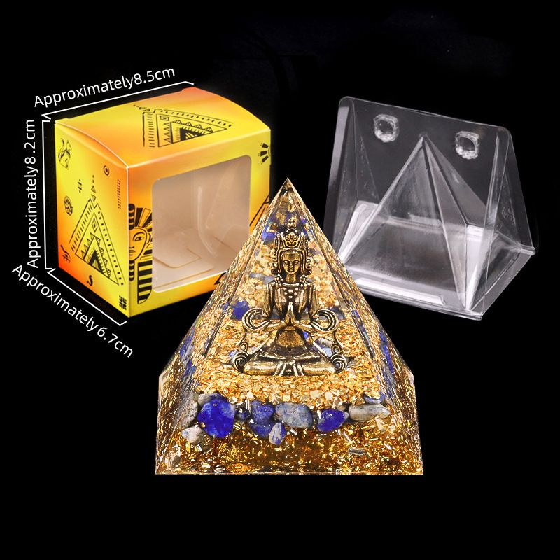 Nova pirâmide de 6cm torre de ouro azul ametista natural Elefante Deus série Ornamento de pirâmide epóxi