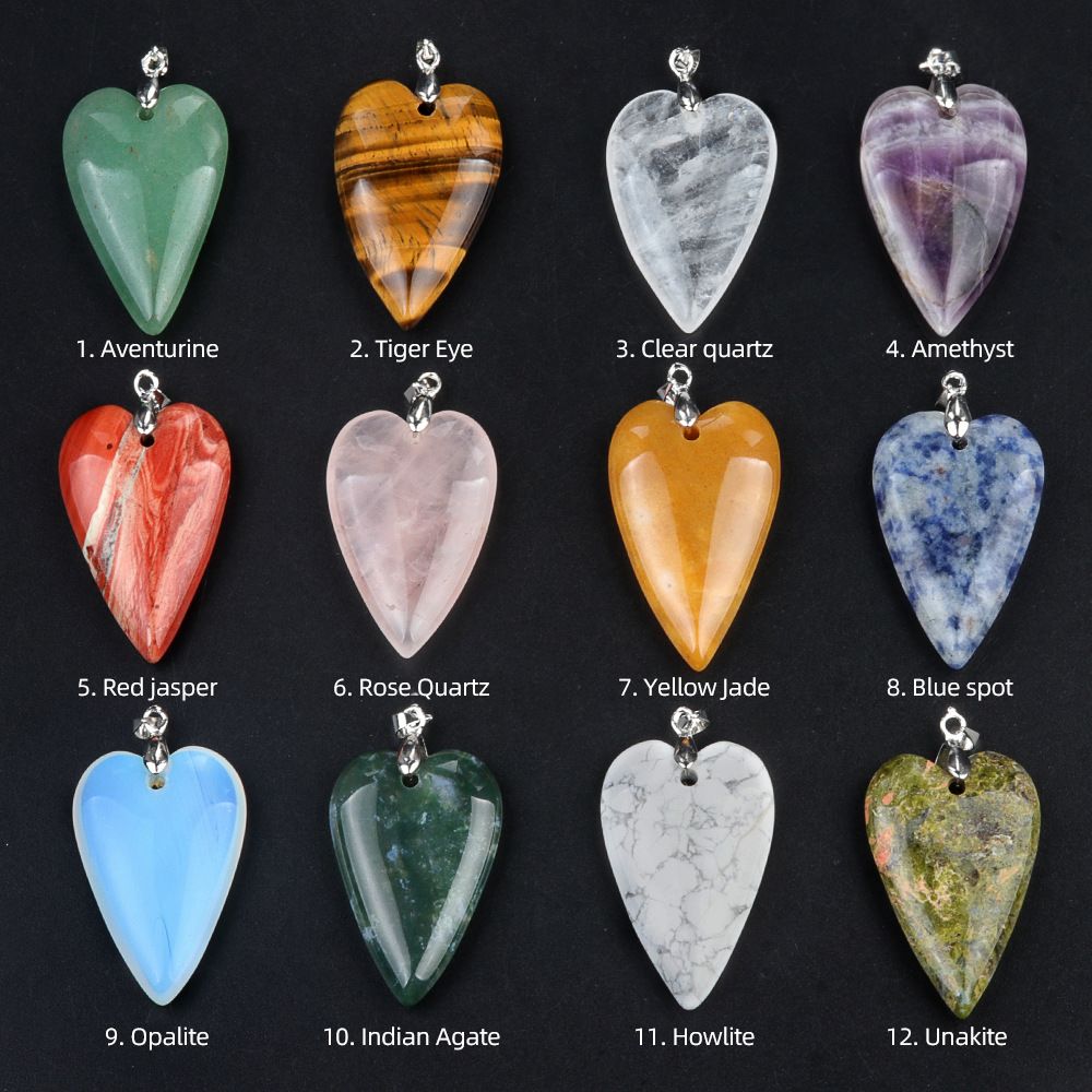 1786-25 * 40Mm grande pingente de amor, cristal natural ágata pedra pêssego coração pingente DIY acessórios de jóias em forma de coração