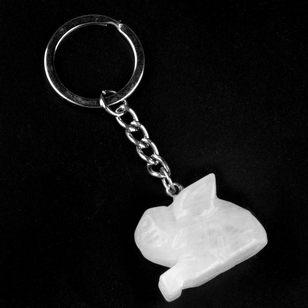 Chaveiro de coelho de 1950, pingente de chaveiro de animal gravado em pedra de ágata de cristal.