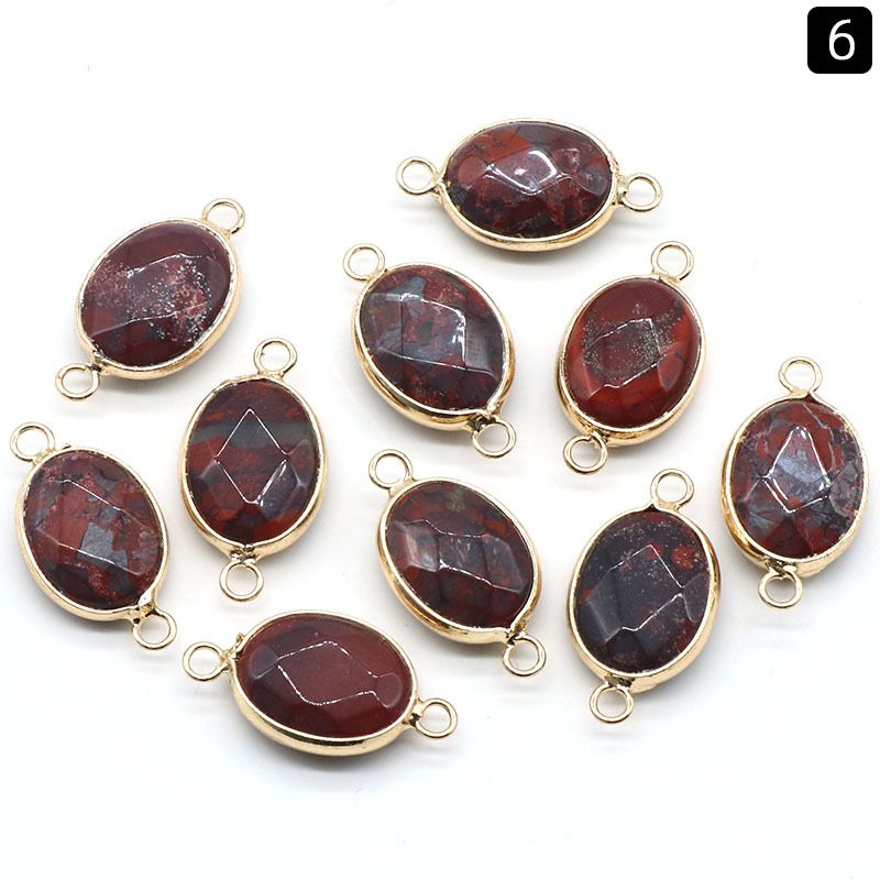 1379-Pingente de seção de bainha oval de ágata de cristal natural colar colar de furo duplo acessórios pulseira módulo