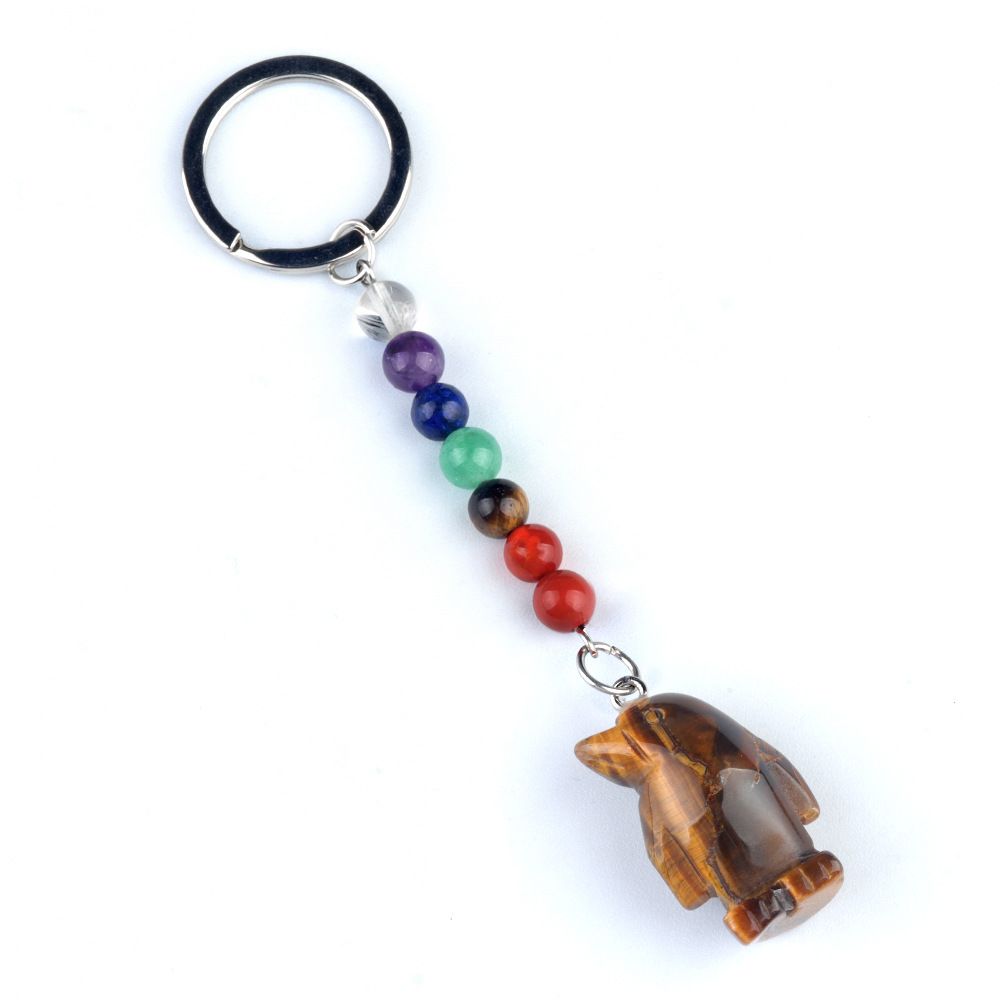 1961-Chaveiro de pinguim de pedra de cristal colorido, pingente de jóias de chakra, pingente de chaveiro de animal pequeno