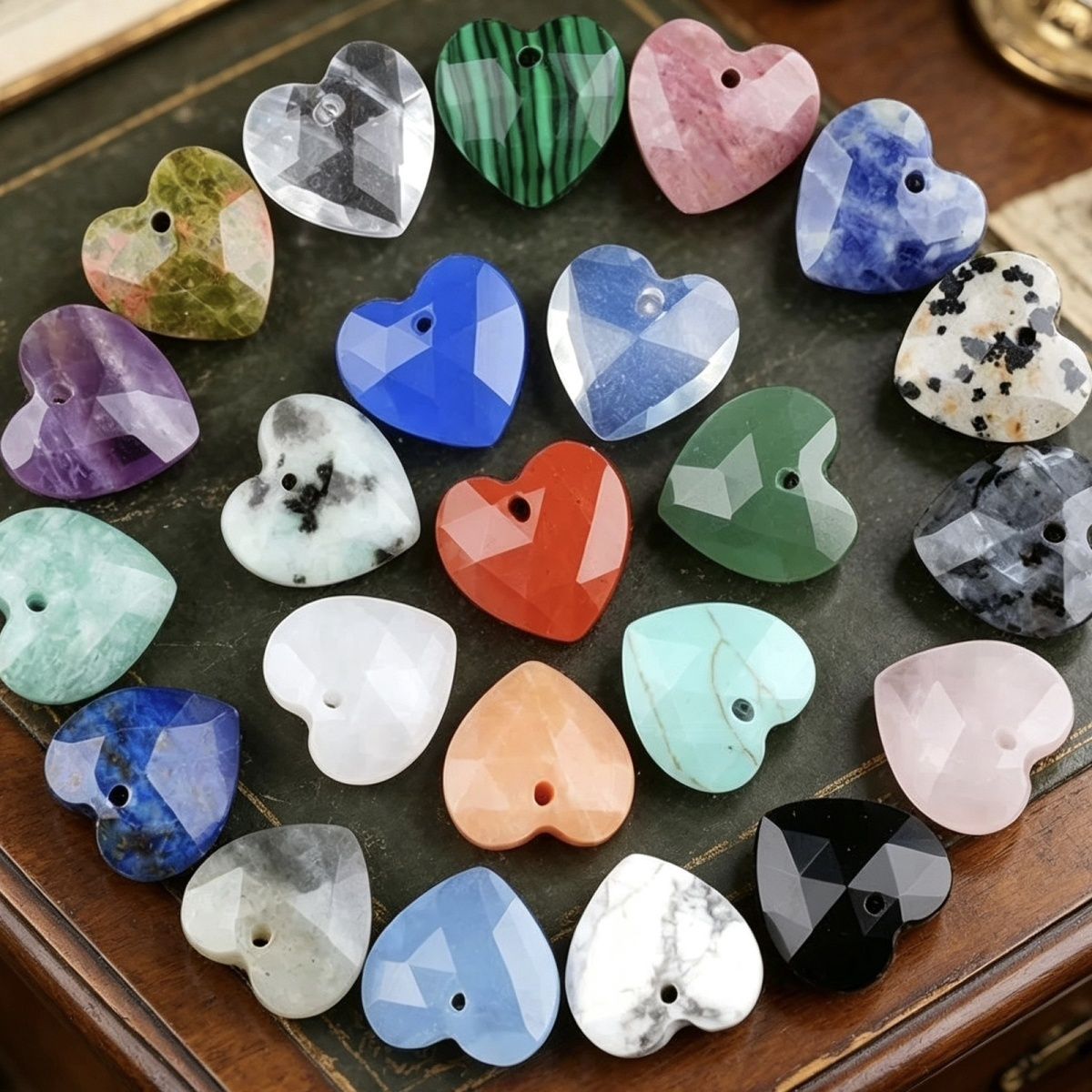 13Mm cristal ágata jade corte amor pingente DIY colar pulseira brincos jóias acessórios material