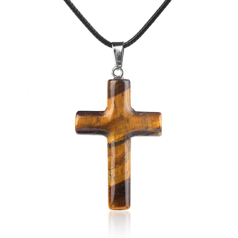 1488 Colar de cruz de cristal natural de 40 mm de venda quente elegante versátil grande pingente de cruz de ágata redonda