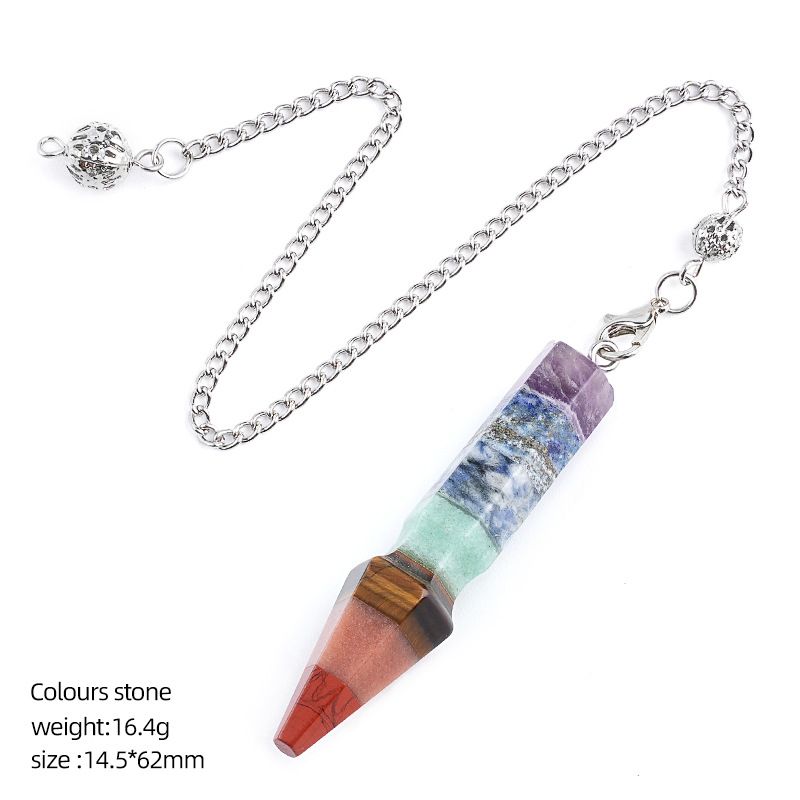 Pingente de pêndulo de pedra natural semipreciosa Pedra colorida emenda hexagonal cone yoga meditação frequência ajustável pêndulo de jade