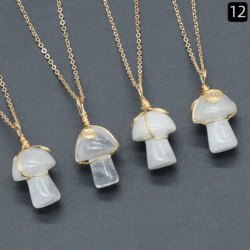 1507-Pedra de cristal natural 20mm pequeno cogumelo enrolamento pingente DIY pingente