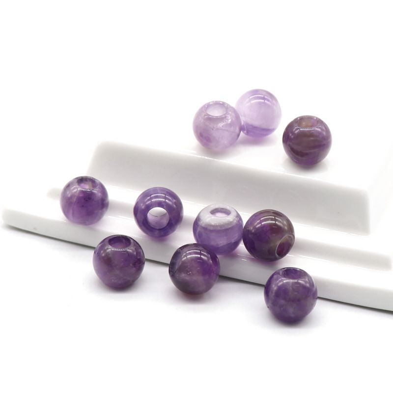 5Mm grande abertura, ametista natural 12mm grande buraco contas redondas contas soltas colar de mão DIY jóias tecido material