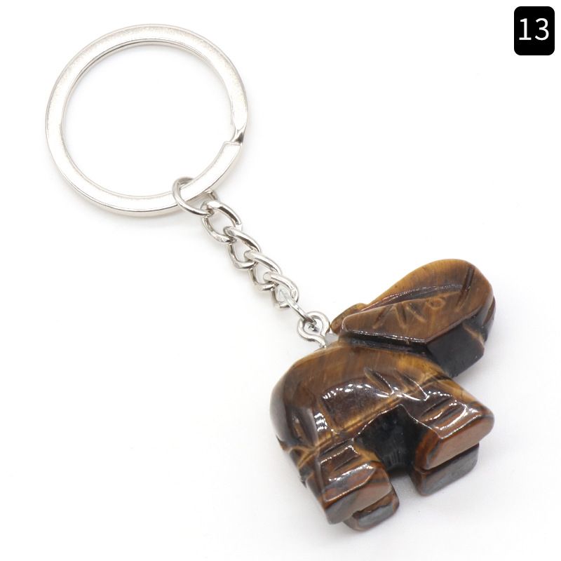 Pingente de chaveiro de elefante com cabeça de ágata de cristal natural, pingente de bolsa de elefante gravada tridimensional.