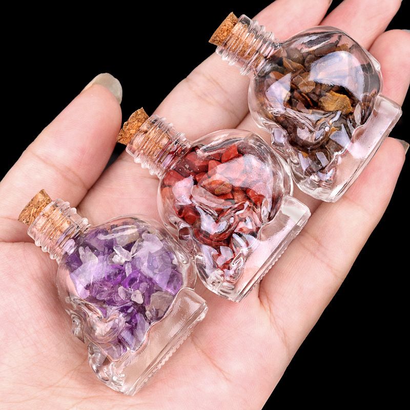 694-Ametista Crânio Garrafado Gravel Agate Stone Halloween Agate Creative Home ornamento de mesa