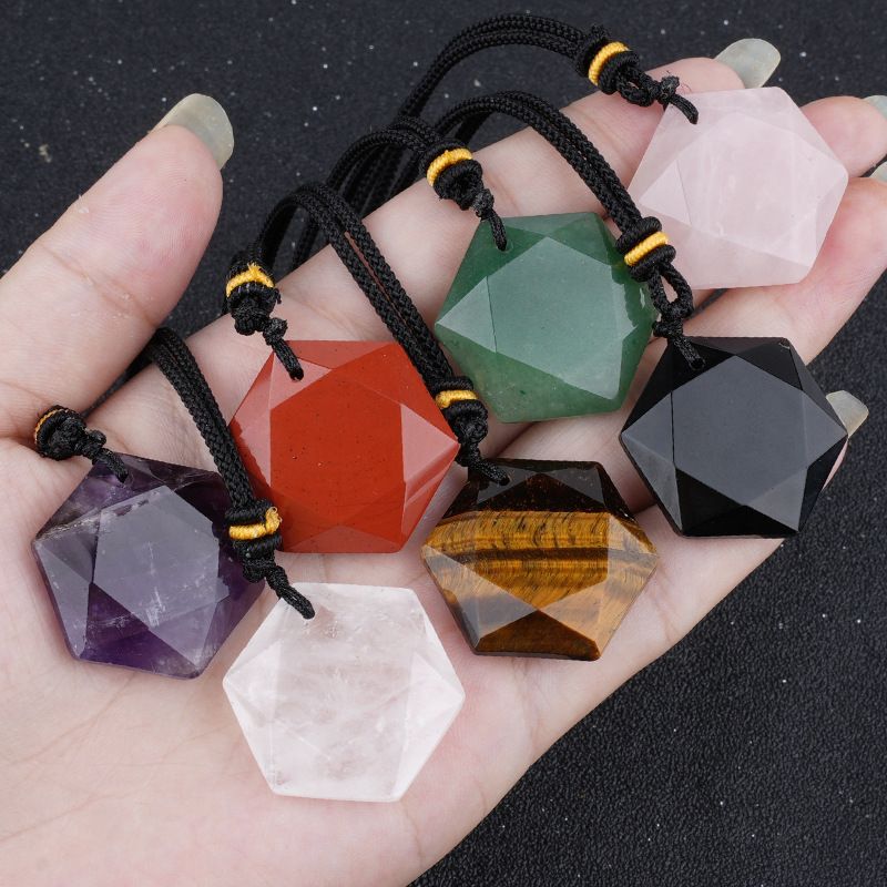 Pingente de hexagrama de cristal natural, pedra olho de tigre ametista, colar de pedra semipreciosa de cristal branco, pingente de joias.