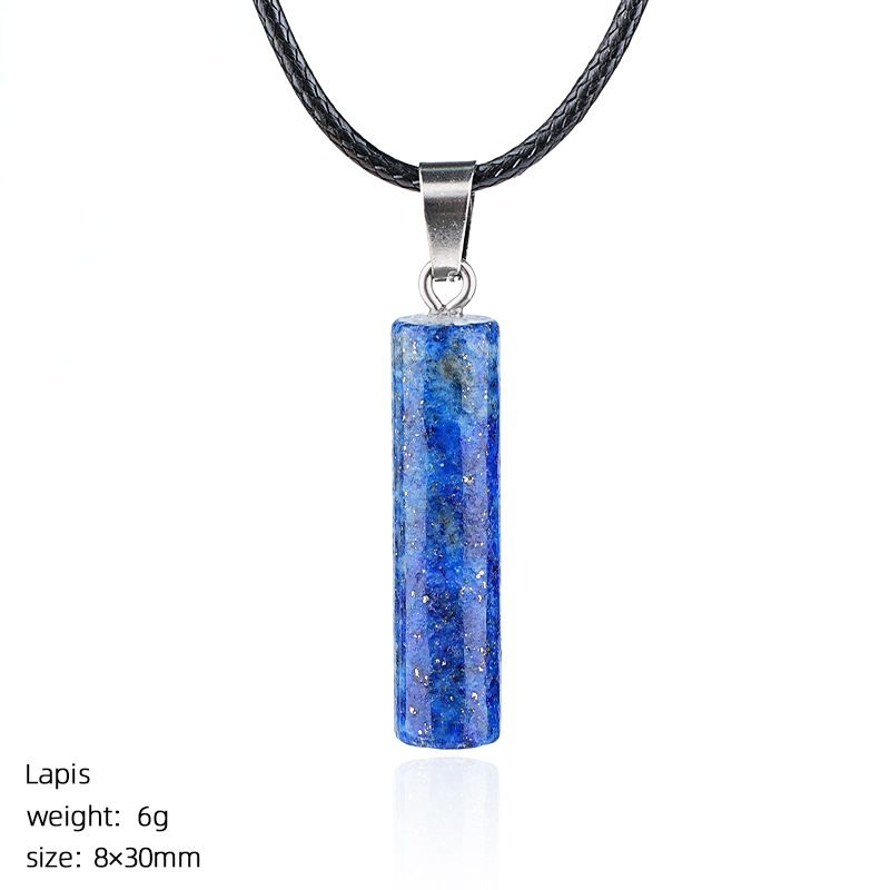 Colar cilíndrico de cristal natural 30Mm transfronteiriço europeu e americano estilo simples ágata escultura em pedra bruta pingente cilíndrico de pedra preciosa