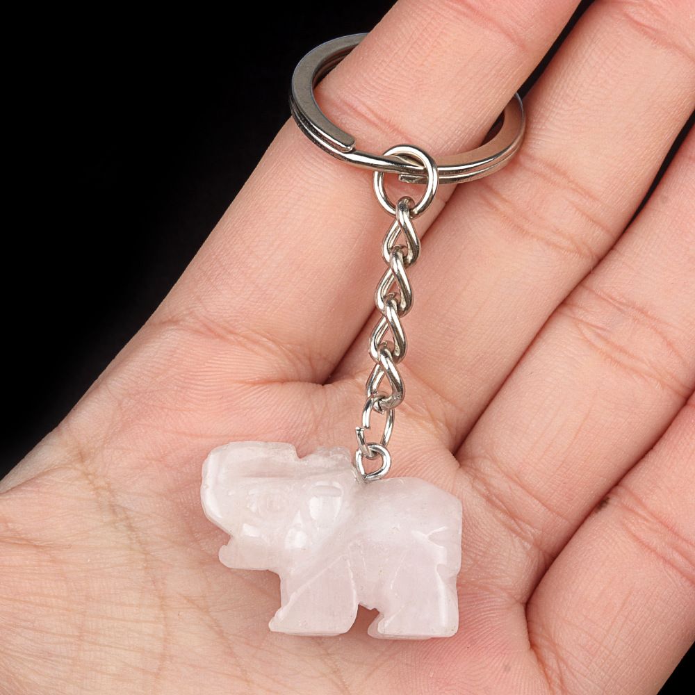 Pingente de chaveiro de elefante de cristal natural de ágata de escultura de pedra de elefante