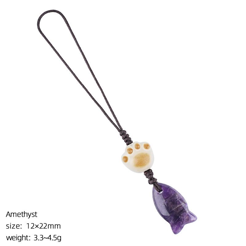 2431 Pingente de peixe pequeno de cristal natural bolsa de chave de telefone celular decoração de pedra natural gato bonito garra pingente de peixe pequeno