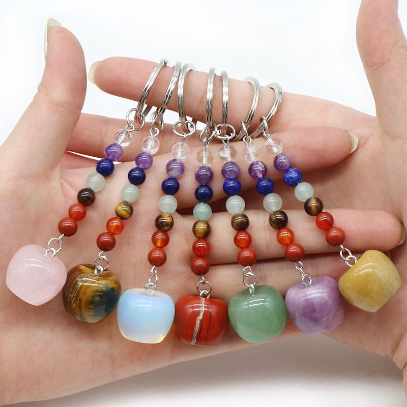 1478-Pequeno Chaveiro de Maçã Cristal Natural Pedra Colorida Pingente De Maçã De 20mm, Decoração De Véspera De Natal