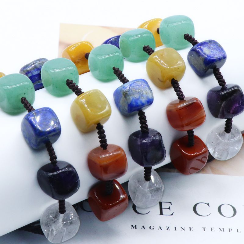 789-Pulseira quadrada de pedra colorida tecida à mão, jóias de pedra de cristal de ioga