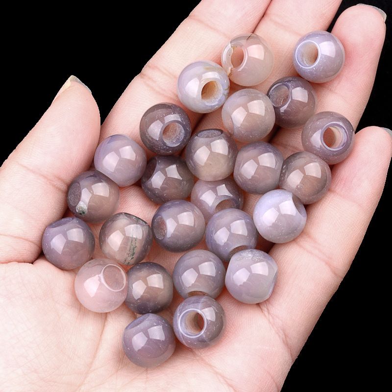 317 - Contas de Grandes Furos, Contas Soltas de Ágata Cristalina, 12mm, 5mm, Contas Soltas de Pedra Natural de Grandes Furos, Materiais de Joias DIY Atacado