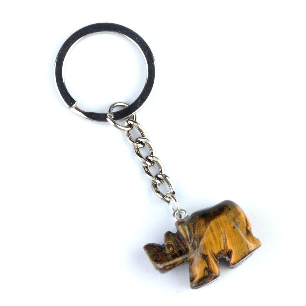 1948 - Pequeno Chaveiro do Rinoceronte: Pingente de chaveiro de animal esculpido em ágata de cristal