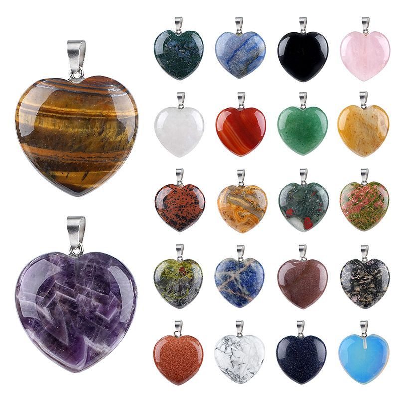 Pingente de amor de cristal natural de 30Mm, presente de Dia dos Namorados masculino e feminino, colar de coração de pêssego de pedra polida em forma de coração de pedra natural.