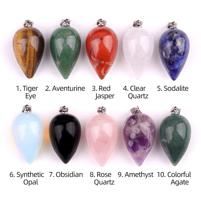 2147-18X30mm natural rosa e roxo branco cristal ágata pedra semipreciosa pingente de gota de água tridimensional colar de gota de água redondo