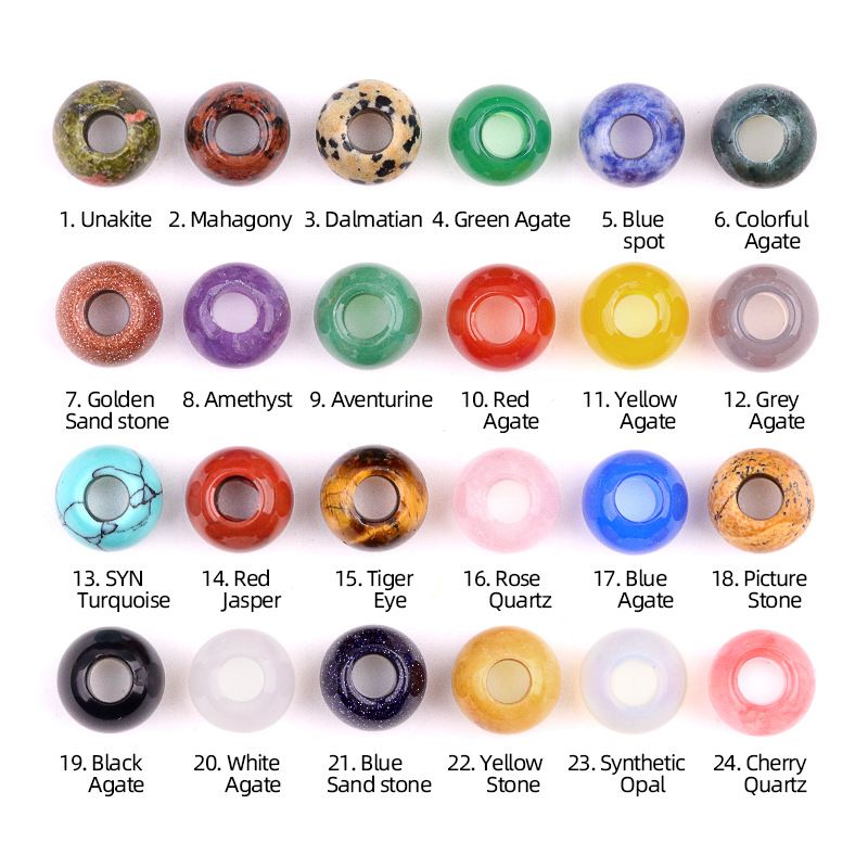 317 - Contas de Grandes Furos, Contas Soltas de Ágata Cristalina, 12mm, 5mm, Contas Soltas de Pedra Natural de Grandes Furos, Materiais de Joias DIY Atacado