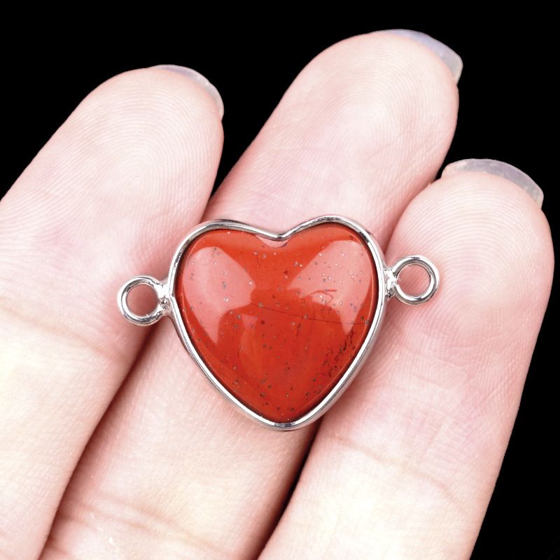 2026-15Mm conector de bainha de amor, pedra semi-preciosa natural amor duplo orifício de suspensão acessórios de jóias DIY