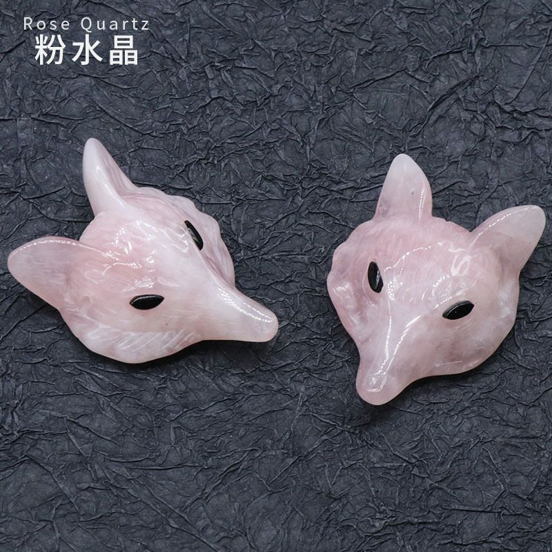 Pingente de raposa de cristal em pó 4CM venda quente, ágata de cristal semi-preciosa pedra gravada cabeça de raposa DIY acessórios de jóias