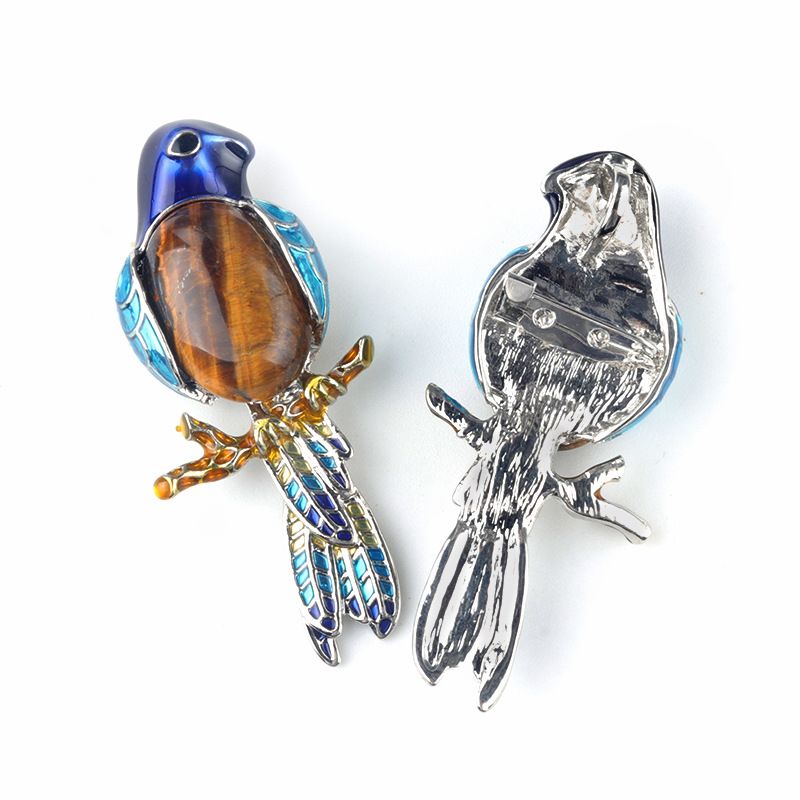 1682-Pingente de broche de papagaio Pingente de broche de gema incrustado com pino de pedra de ágata de cristal, colar