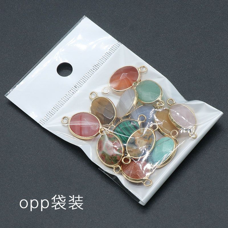 1379-Pingente de seção de bainha oval de ágata de cristal natural colar colar de furo duplo acessórios pulseira módulo