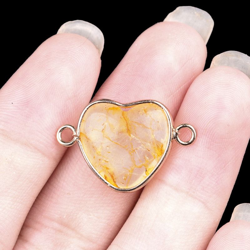 2026-15Mm conector de bainha de amor, pedra semi-preciosa natural amor duplo orifício de suspensão acessórios de jóias DIY