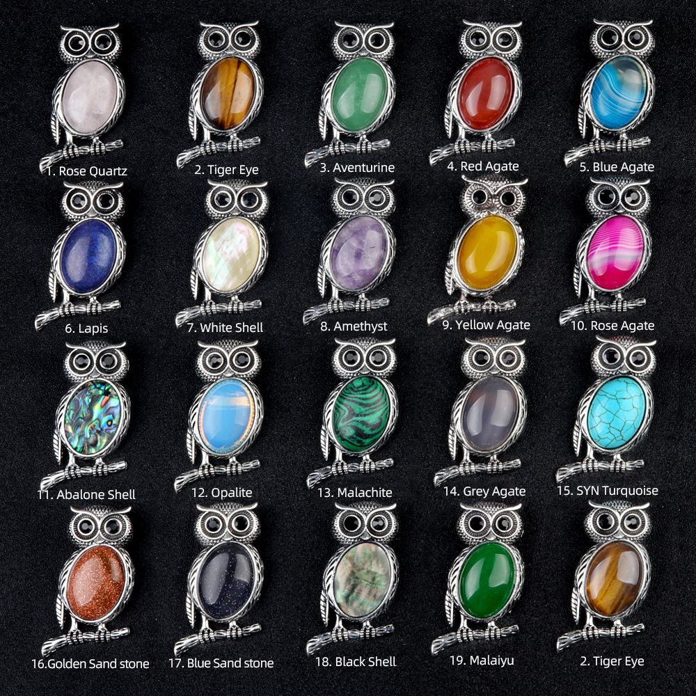 995Colar de coruja de pedra natural colar de ágata de cristal liga semipreciosa colar de coruja