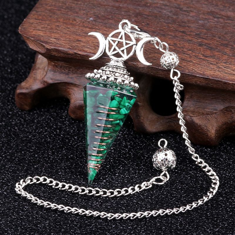 1690-Lua trifásica colorido cascalho resina cristal pedra preciosa hexagonal cone pêndulo, pingente de chakra