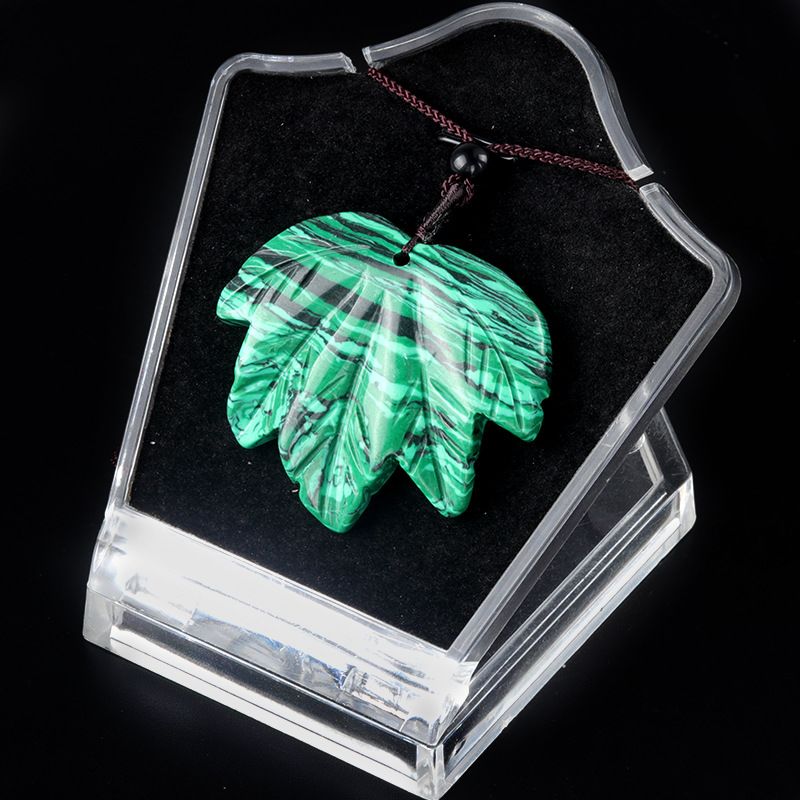 1689-Colar de folha de bordo canadense de pedra de cristal natural, colar de folha de cristal em pó de olho de tigre