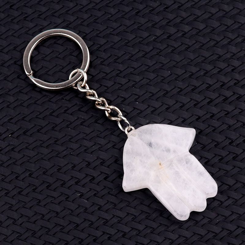 1051-Fátima Mão Keychain Cristal Natural Pedra Palma Keychain, Escultura em Pedra, Bolsa Pingente