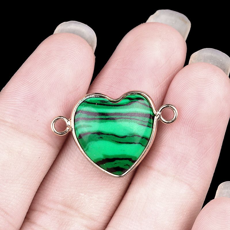 2026-15Mm conector de bainha de amor, pedra semi-preciosa natural amor duplo orifício de suspensão acessórios de jóias DIY