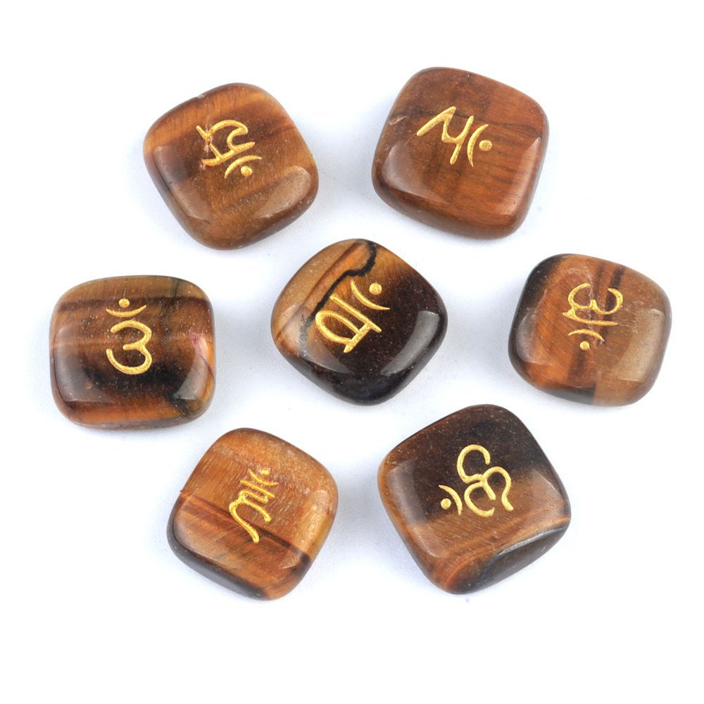 1933-Símbolo Ametista Chakra ornamento de palma de ioga de pedra semipreciosa, quadrado irregular com sete letras