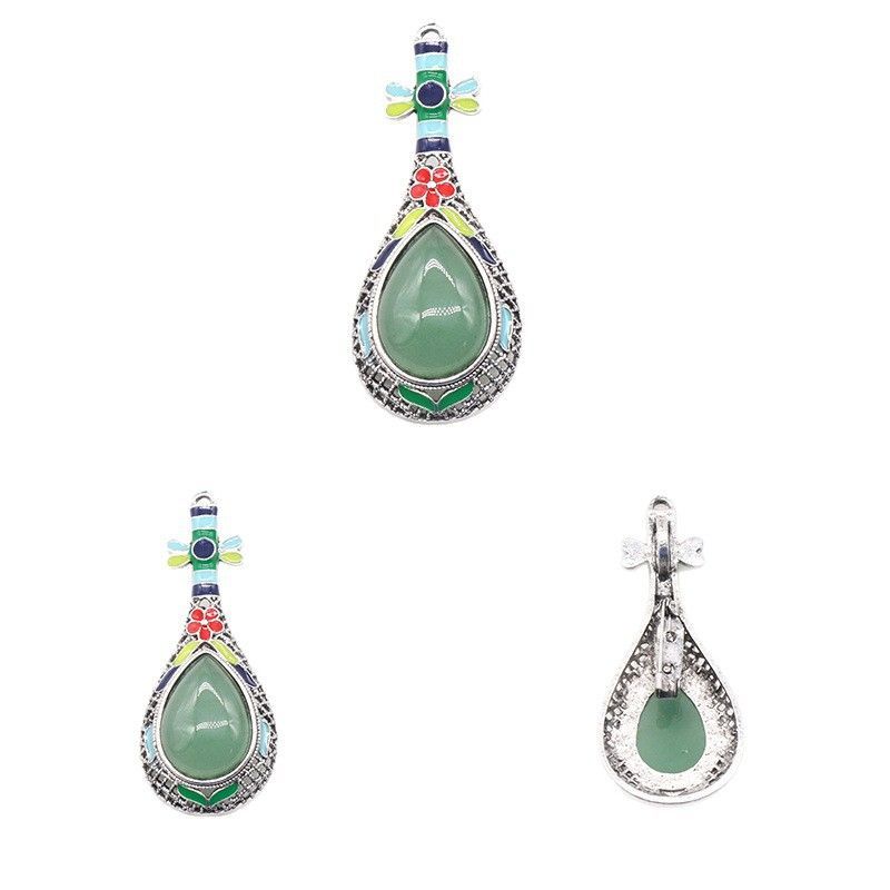 1203 Pingente de broche de gema de cristal ágata concha pipa pingente de liga de pedras preciosas, colar de pino