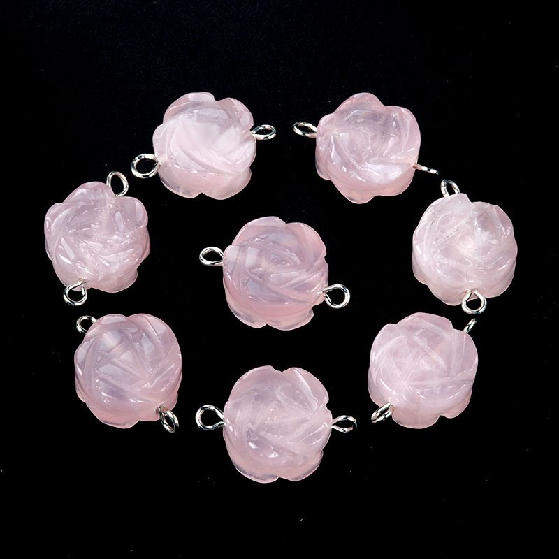 1722-Conector de furo duplo rosa, pedra semi-preciosa natural rosa gravada de dupla face Acessórios para joias DIY