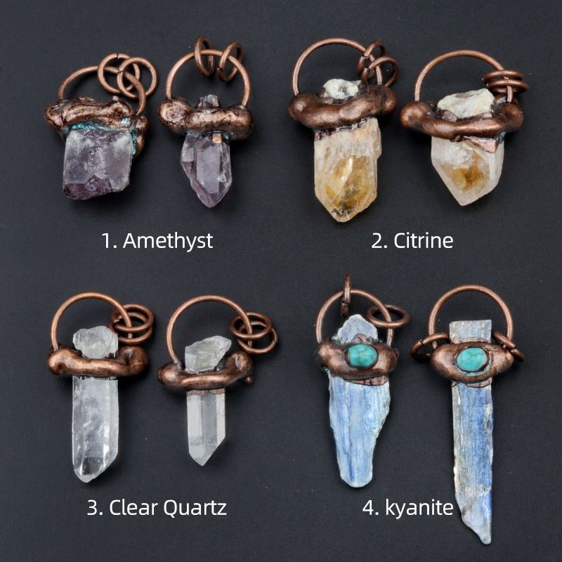 1766-Pingente retro de pedra ametista natural, cristal branco amarelo e azul Colar retro europeu e americano pingente de jóias DIY