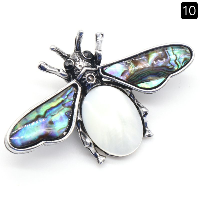 1209-Abelha semipreciosa de ágata de cristal, pingente de pedra preciosa de concha de abalone incrustada em liga, colar de broche