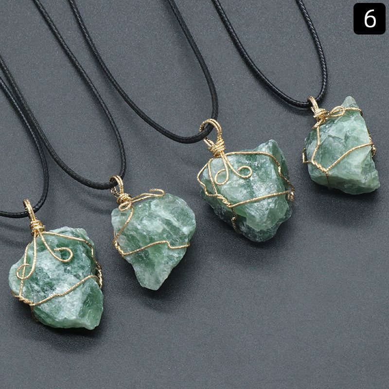 1414-Pingente de seda com enrolamento de pedra áspera citrina, ametista branca rosa fluorita Dongling jade acessórios de colar de pedra irregular