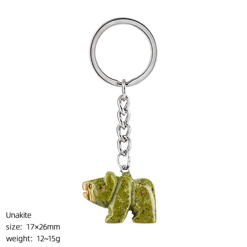 Pedra natural urso polar chaveiro criativo saco acessórios animais pedra cristal gravado urso pingente