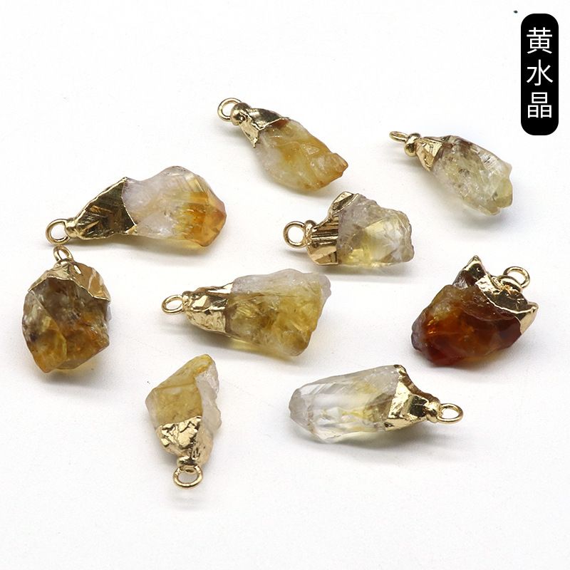 1016-Ágata de cristal pedra bruta dourada galvanizada pequeno pingente trabalho em andamento colar DIY material de jóias (cabeça de ouro)