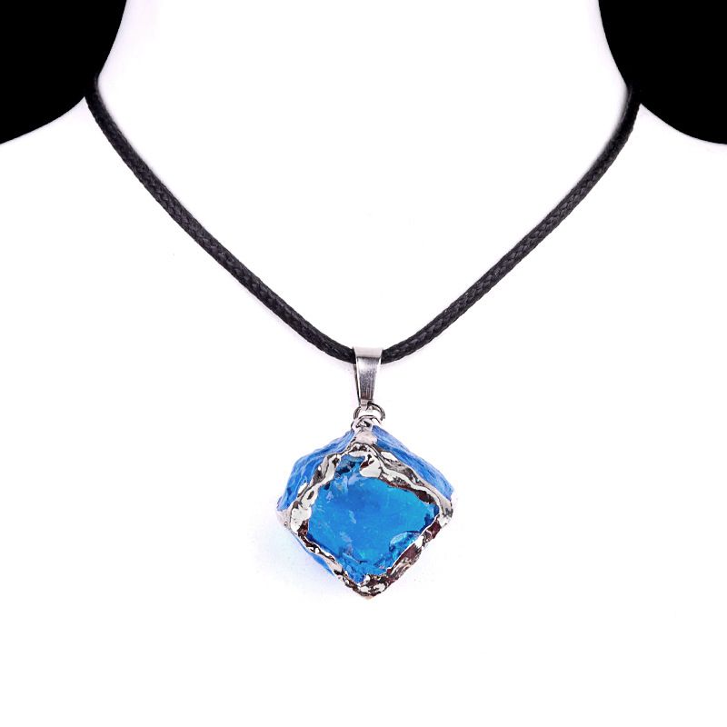 2012-Imitação de cristal de pedra áspera quadrado galvanoplastia pingente de cor, colar de cubo de açúcar de cristal artificial pingente de jóias DIY