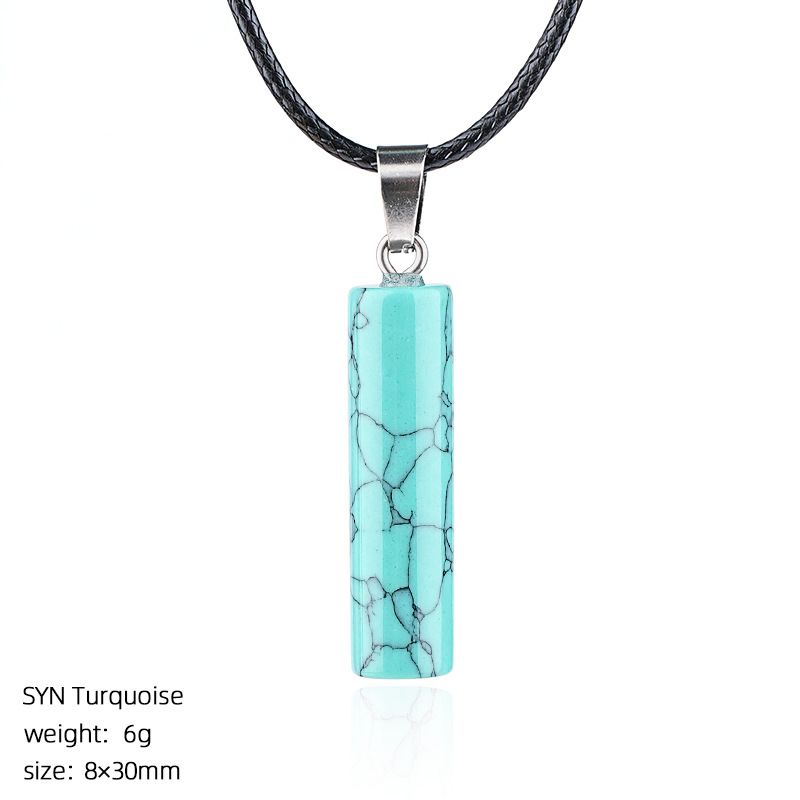 Colar cilíndrico de cristal natural 30Mm transfronteiriço europeu e americano estilo simples ágata escultura em pedra bruta pingente cilíndrico de pedra preciosa