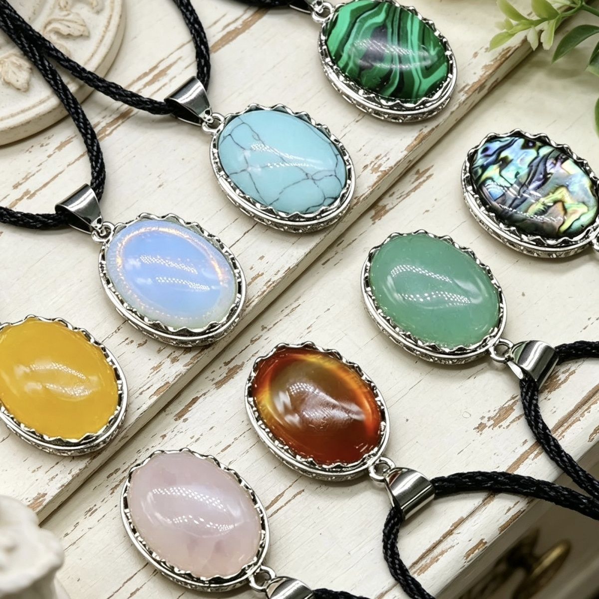 Liga incrustada cristal ágata pingente de pedra oval retro ametista colar moda jóias atacado
