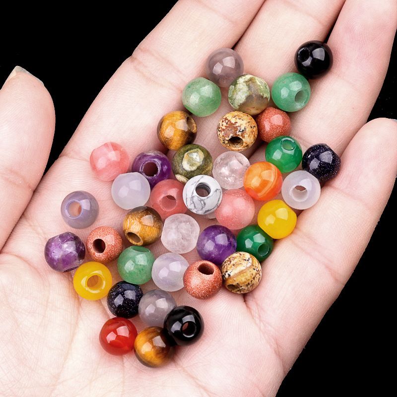 309-Grânulos Macroporosos Cristal Natural Ágata Jade Pedra Macroporosa Grânulos Soltos 8mm Buraco 3mmdiy Tecelagem Acessórios
