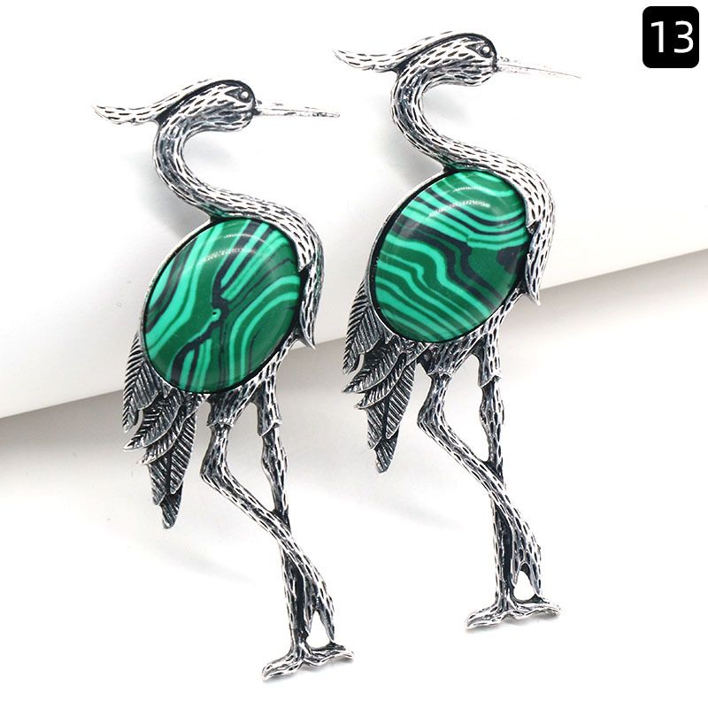 Pingente de broche incrustado de guindaste de coroa vermelha semi-preciosa de cristal natural de uso duplo, acessórios para jaqueta de alfinete de corsage